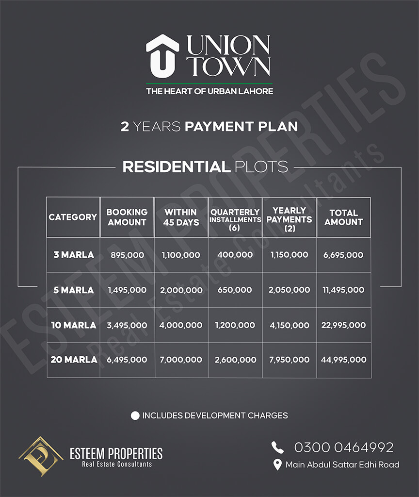 Union Town Lahore Payment Plan Residential